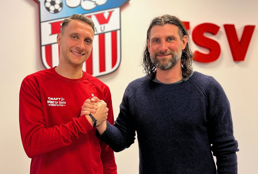 Vorzeitige Personalentscheidung beim FSV Zwickau - Lucas Hiemann (links) und FSV-Sportdirektor Robin Lenk (rechts). Foto: FSV Zwickau