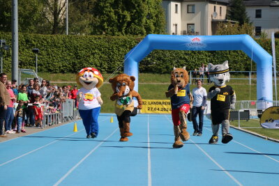 Wahre Volksfeststimmung beim 32. Landkreislauf in Mittweida - Der Maskottchenlauf durfte nicht fehlen. Bei den warmen Temperaturen eine besondere Herausforderung.