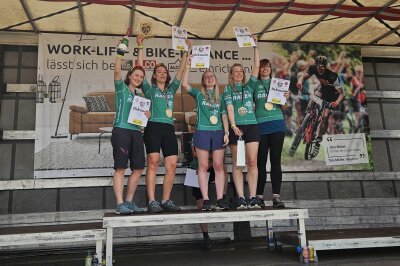 Zieleinlauf und Freude pur am Stausee: Das sind die Siegerfotos vom Heavy24 - Sieger 6-er Frauenteams.