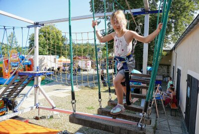 Zschopauer Schlossfest fasziniert vor allem zu später Stunde - Für die Unterhaltung der Kinder sorgte unter anderem ein Klettergarten. Foto: Andreas Bauer