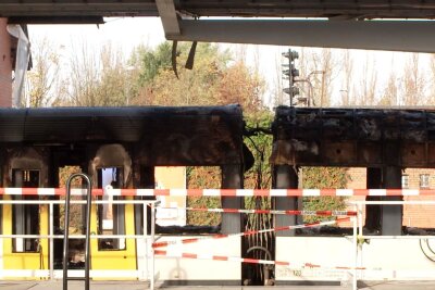 Zug brennt im Bahnhof Ahrensfelde - Insassen gerettet - Der ausgebrannte Zug. 