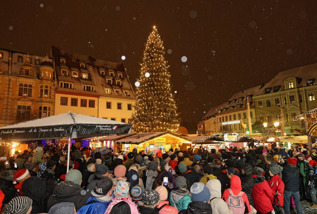 Zwickauer Weihnachtsmarkt eröffnet am 25. November - Das winterlichen Zwickau bot das perfekte Ambiente zur Eröffnung des Weihnachtsmarktes am Dienstagnachmittag. Foto: Mario Dudacy